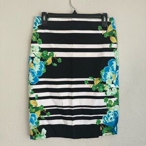 New York & Company Woman Floral Stripe Kick Pleat Stretch Pencil Skirt 2